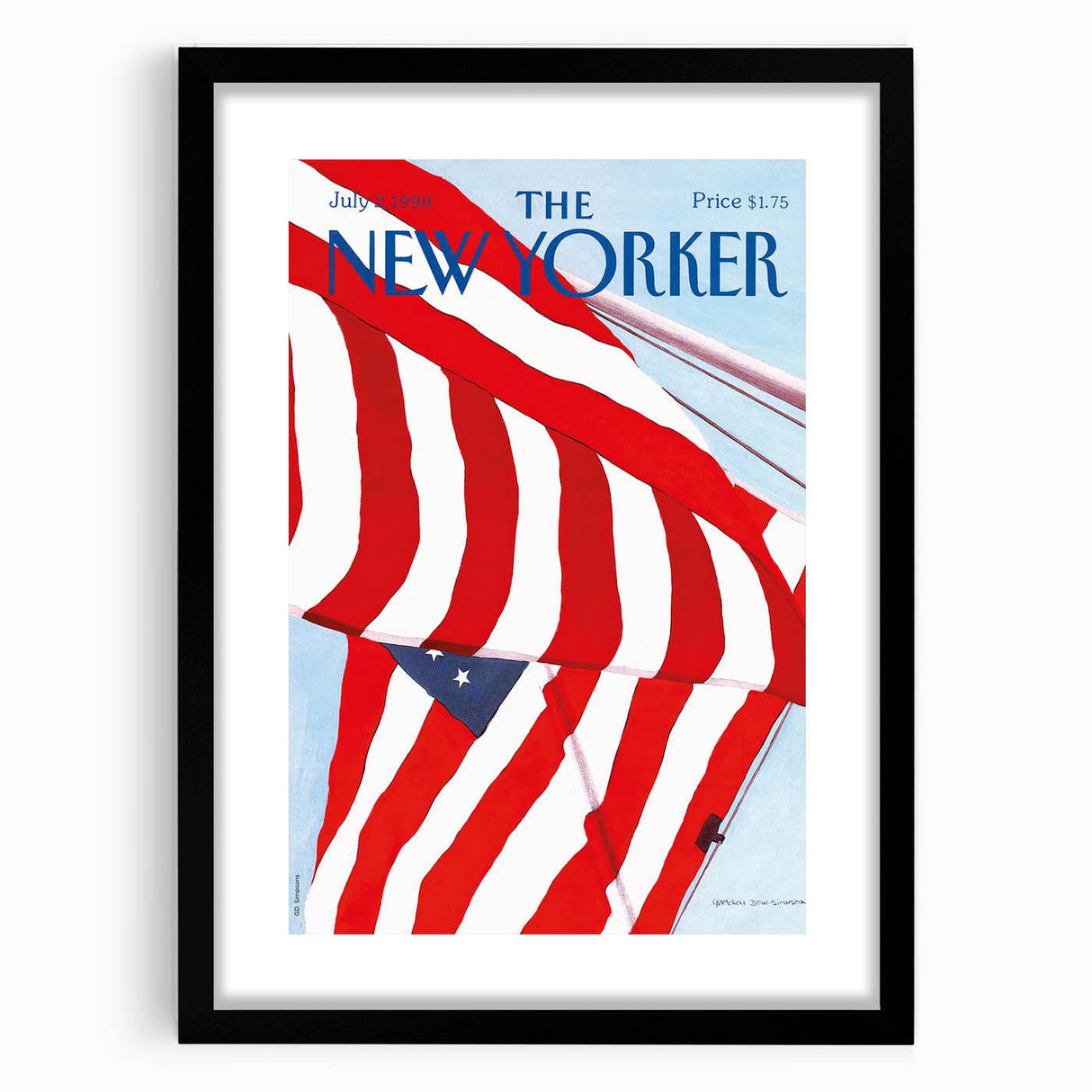 Vintage New Yorker Poster – American Flag in the Wind Art Print