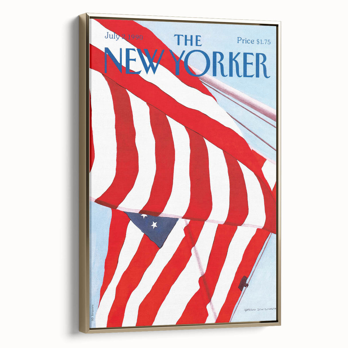 Vintage New Yorker Poster – American Flag in the Wind Art Print