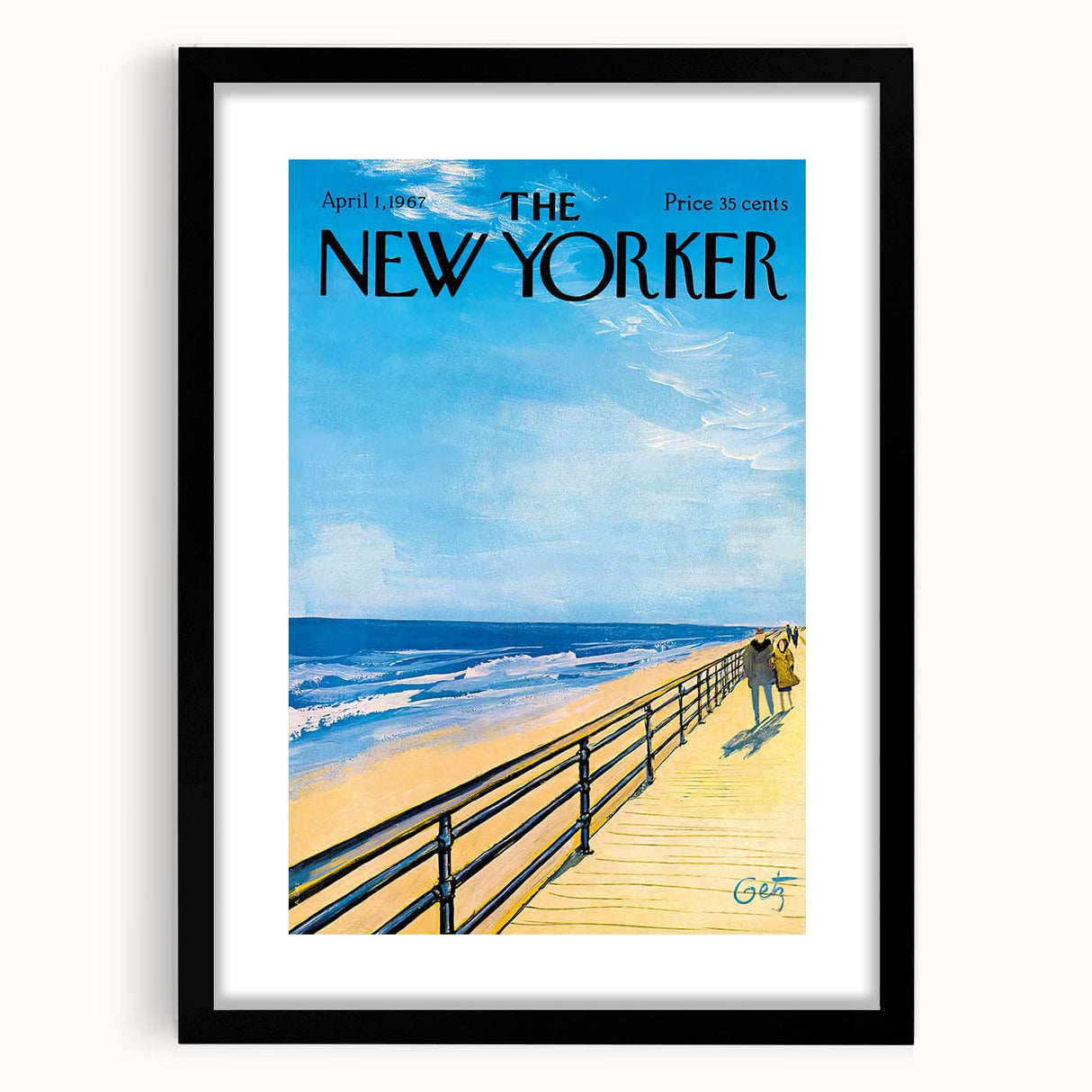Vintage New Yorker Poster - Beach Walk Scene by the Ocean