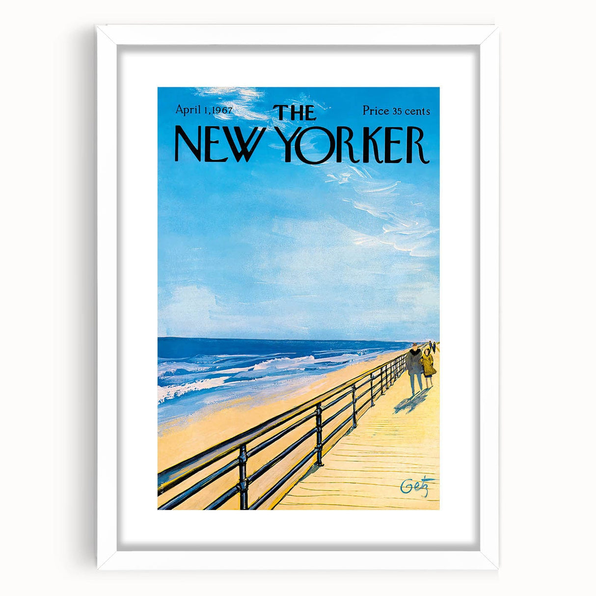 Vintage New Yorker Poster - Beach Walk Scene by the Ocean