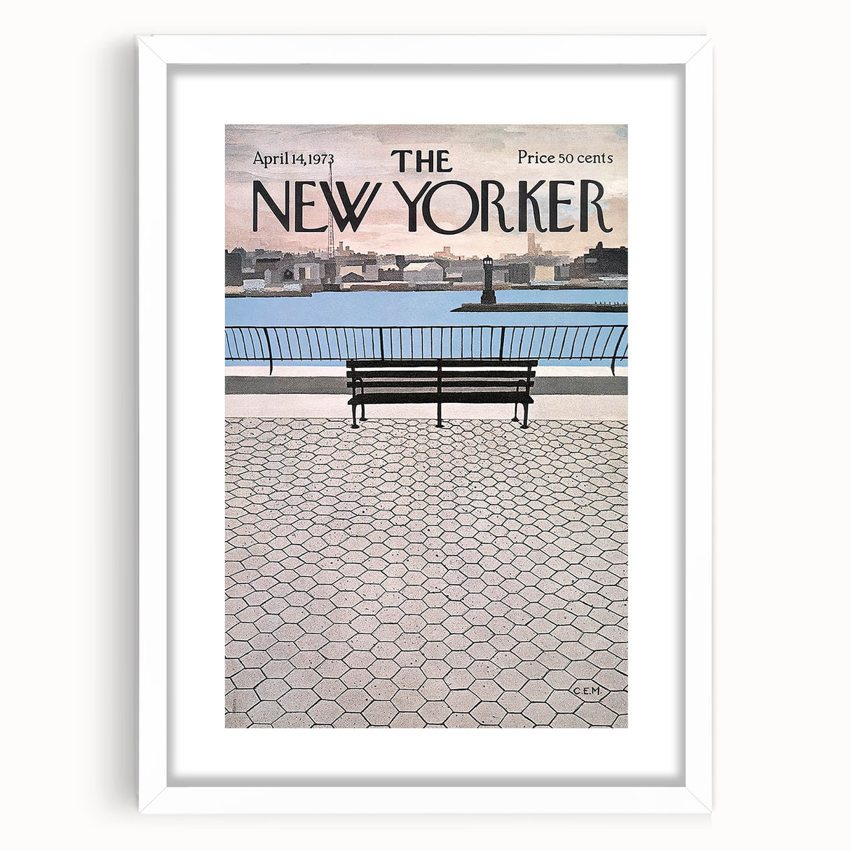 Vintage New Yorker Poster - Waterfront Bench View