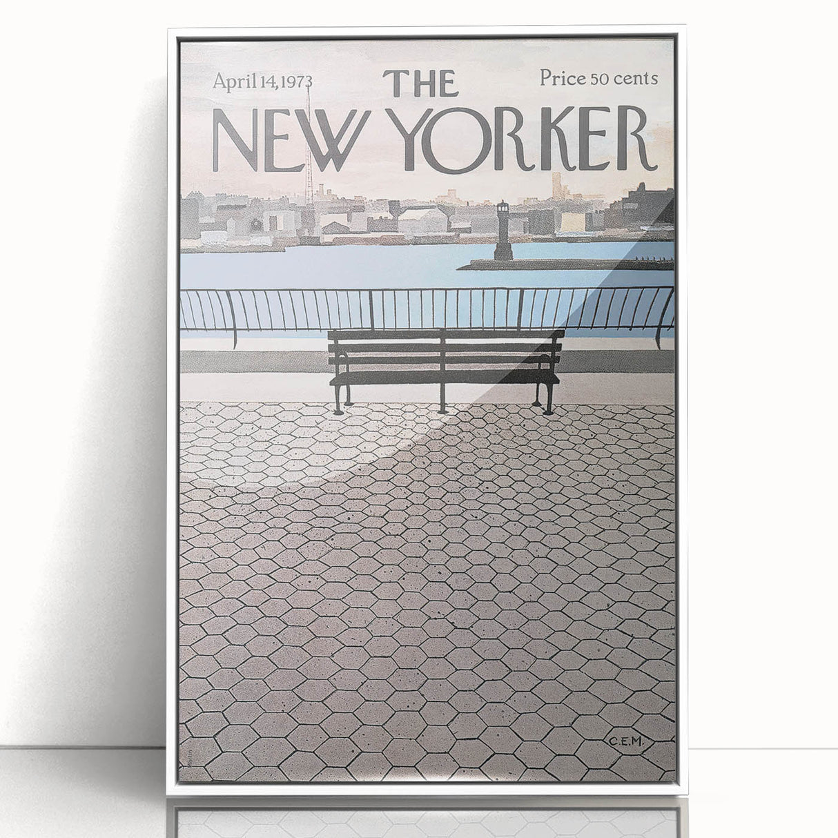Vintage New Yorker Poster - Waterfront Bench View