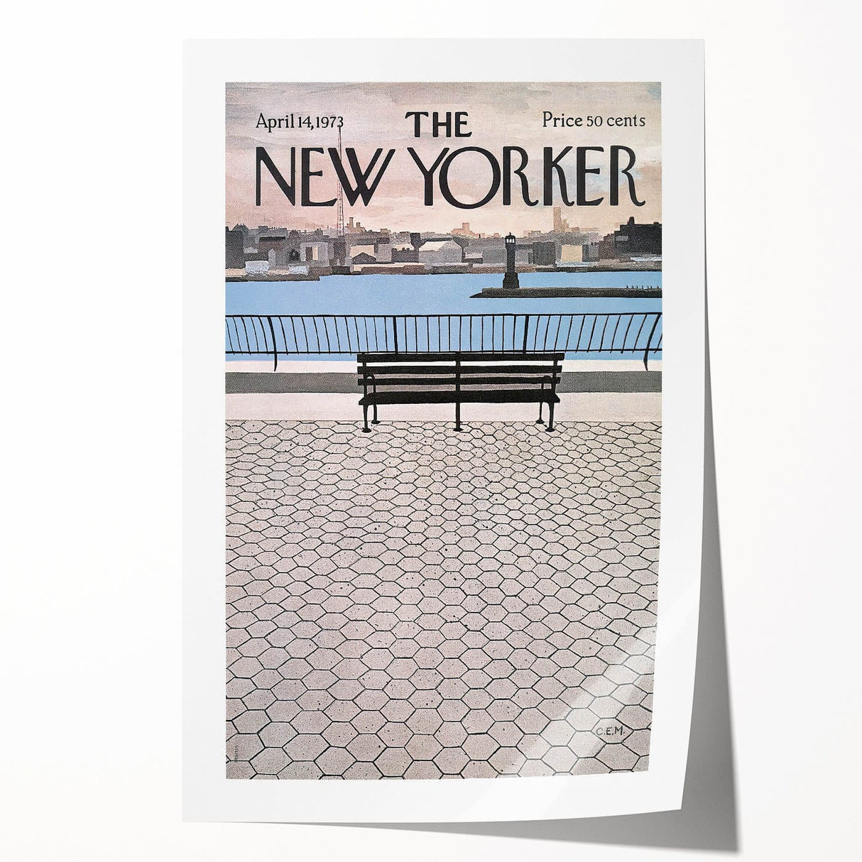 Vintage New Yorker Poster - Waterfront Bench View