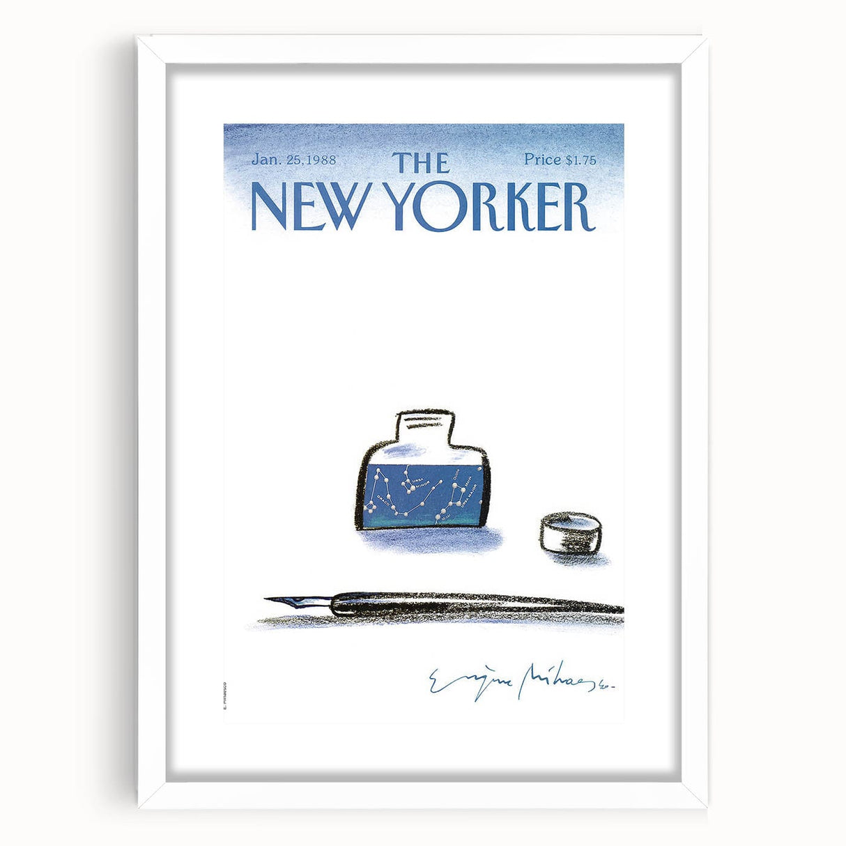 Vintage New Yorker Poster - Cosmic Ink Bottle & Constellation Art