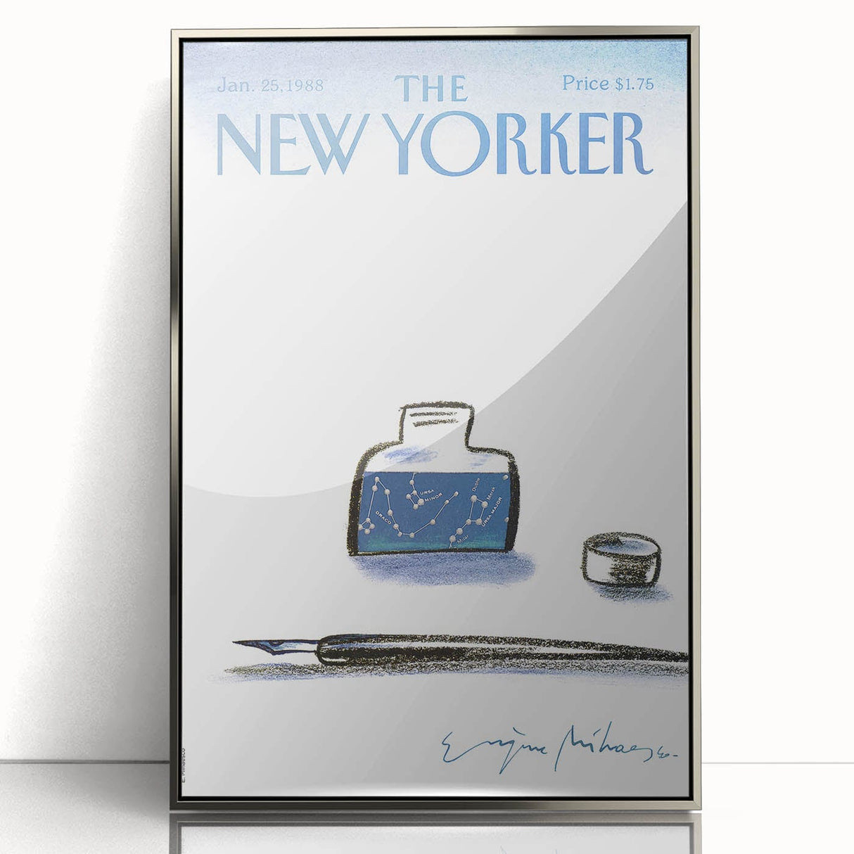 Vintage New Yorker Poster - Cosmic Ink Bottle & Constellation Art