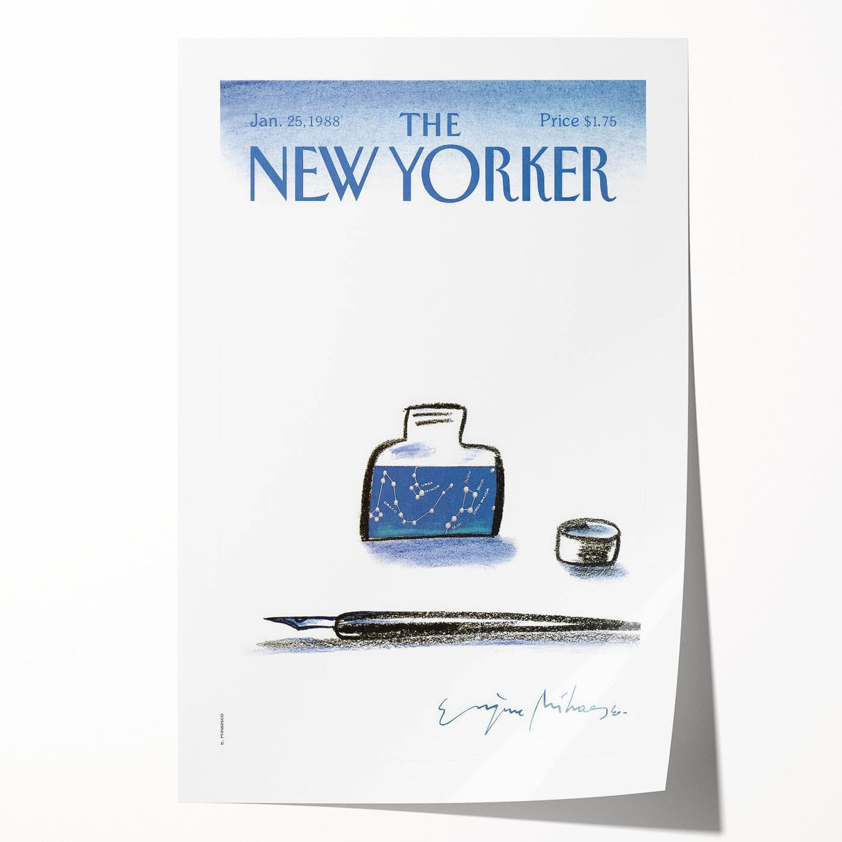 Vintage New Yorker Poster - Cosmic Ink Bottle & Constellation Art