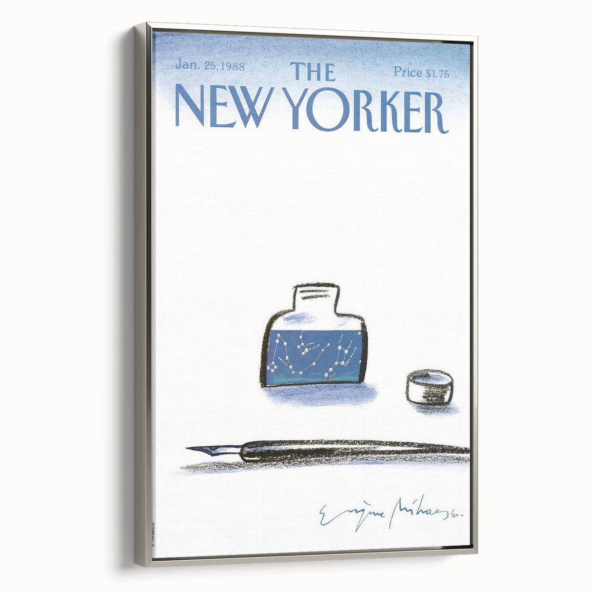 Vintage New Yorker Poster - Cosmic Ink Bottle & Constellation Art