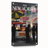 Vintage New Yorker Poster - Nighttime Street Food Scene Art