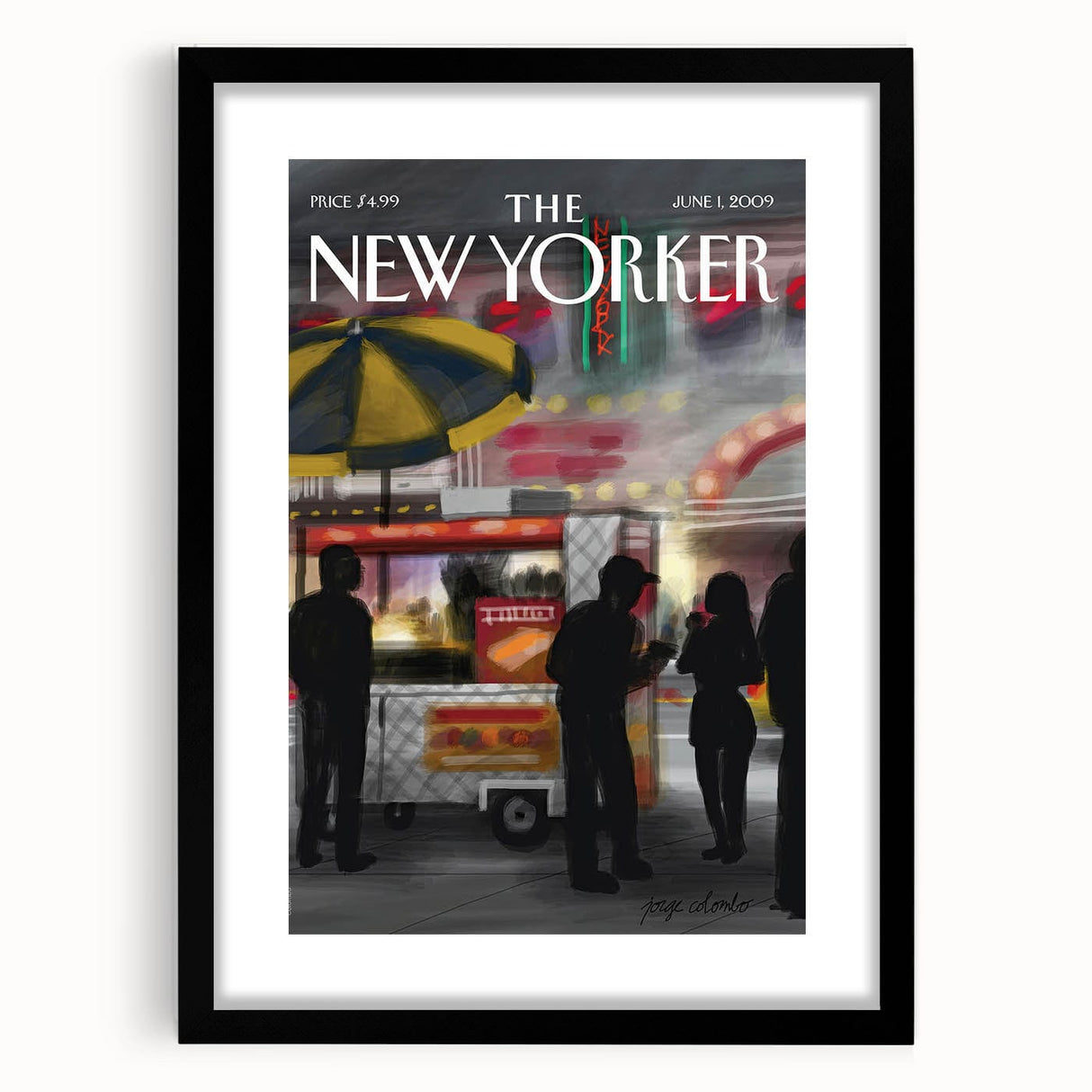Vintage New Yorker Poster - Nighttime Street Food Scene Art