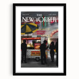Vintage New Yorker Poster - Nighttime Street Food Scene Art