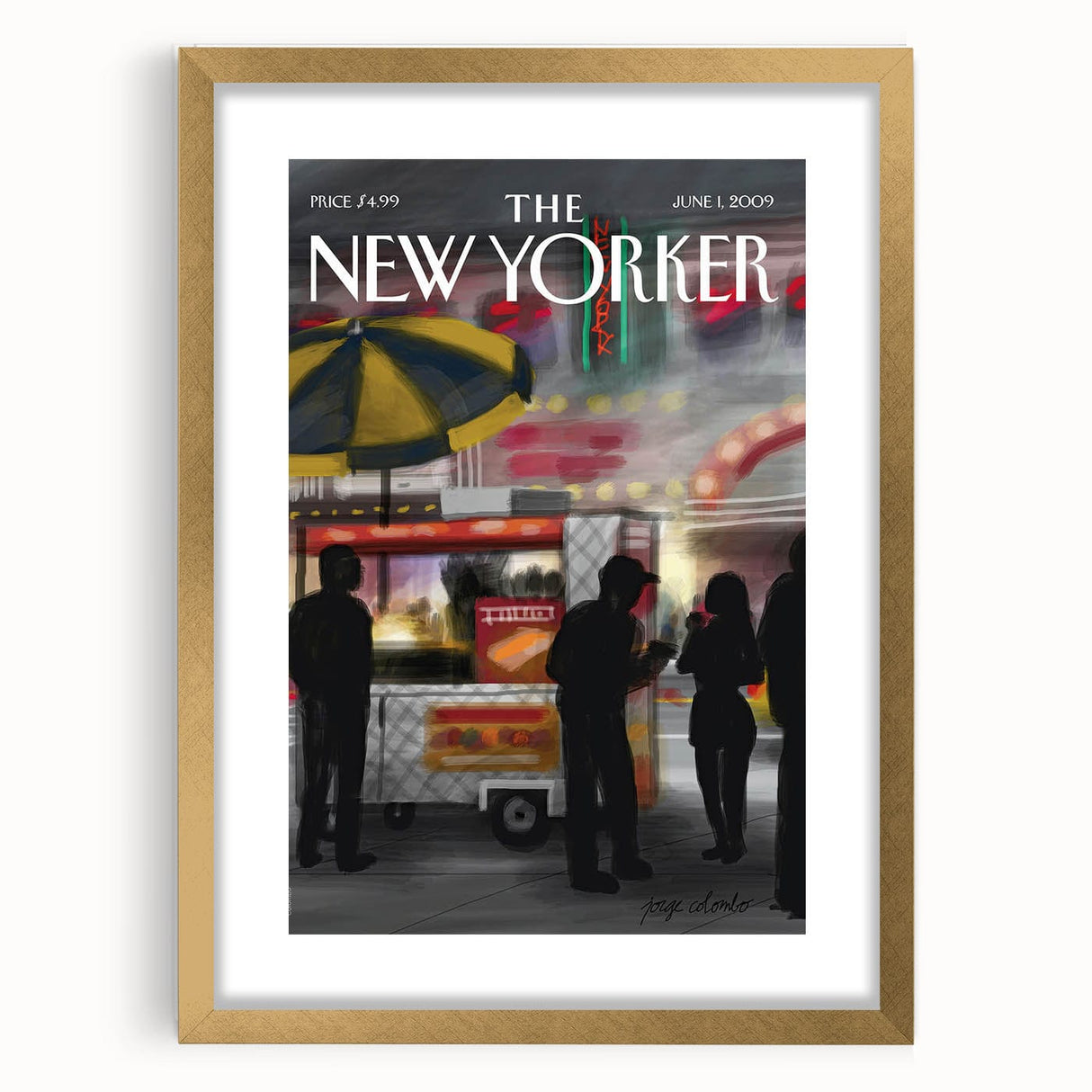Vintage New Yorker Poster - Nighttime Street Food Scene Art
