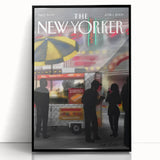 Vintage New Yorker Poster - Nighttime Street Food Scene Art