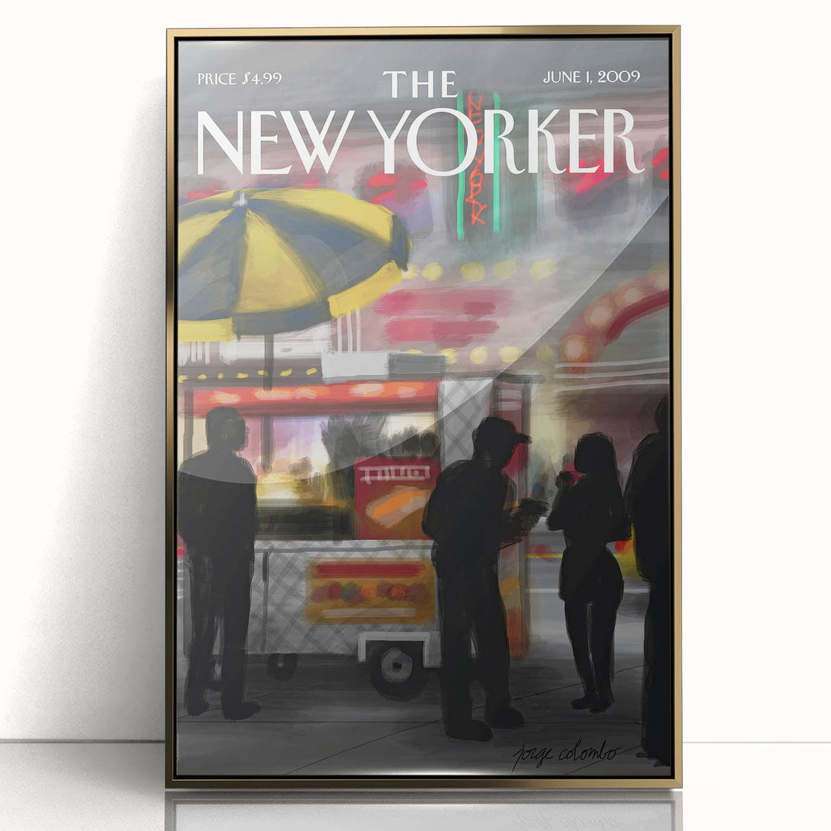 Vintage New Yorker Poster - Nighttime Street Food Scene Art