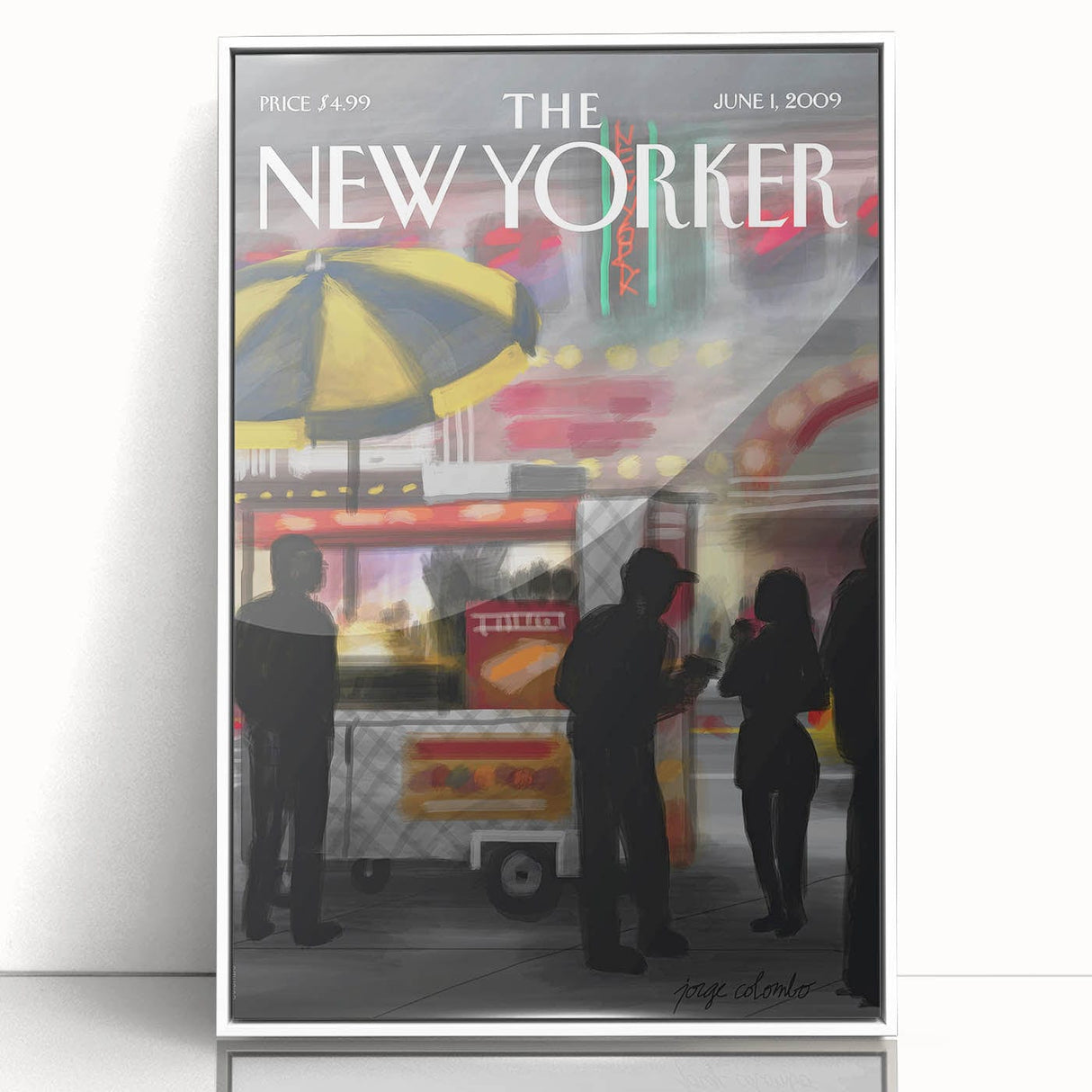 Vintage New Yorker Poster - Nighttime Street Food Scene Art