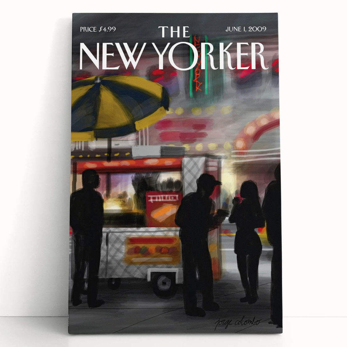 Vintage New Yorker Poster - Nighttime Street Food Scene Art