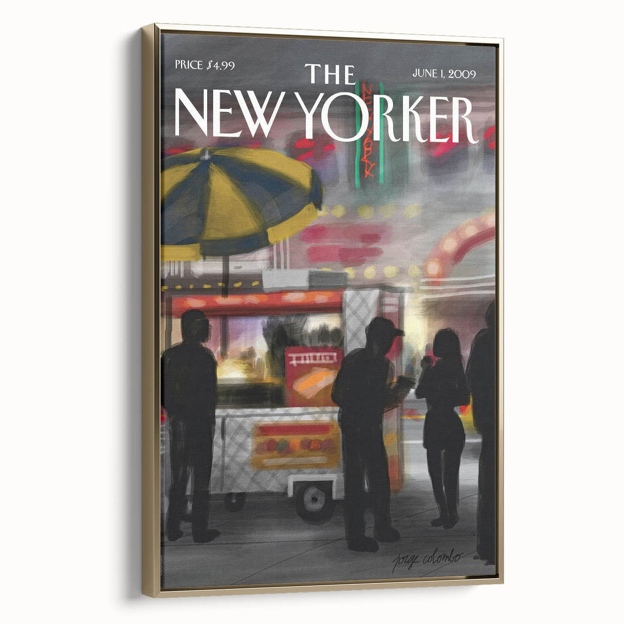 Vintage New Yorker Poster - Nighttime Street Food Scene Art