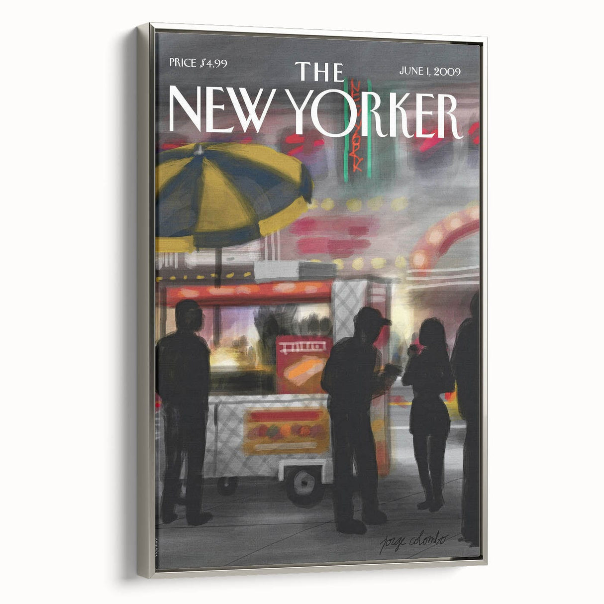 Vintage New Yorker Poster - Nighttime Street Food Scene Art