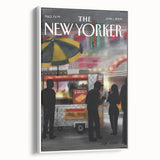 Vintage New Yorker Poster - Nighttime Street Food Scene Art