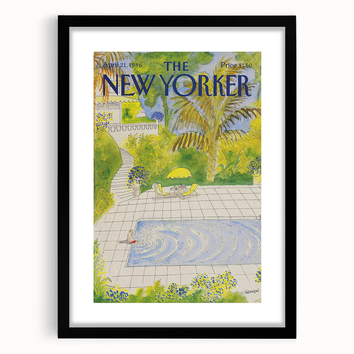 Vintage New Yorker Magazine Poster - Poolside Paradise Artwork