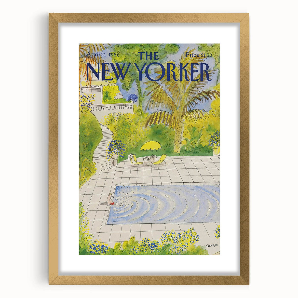 Vintage New Yorker Magazine Poster - Poolside Paradise Artwork