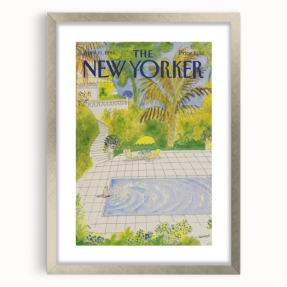 Vintage New Yorker Magazine Poster - Poolside Paradise Artwork