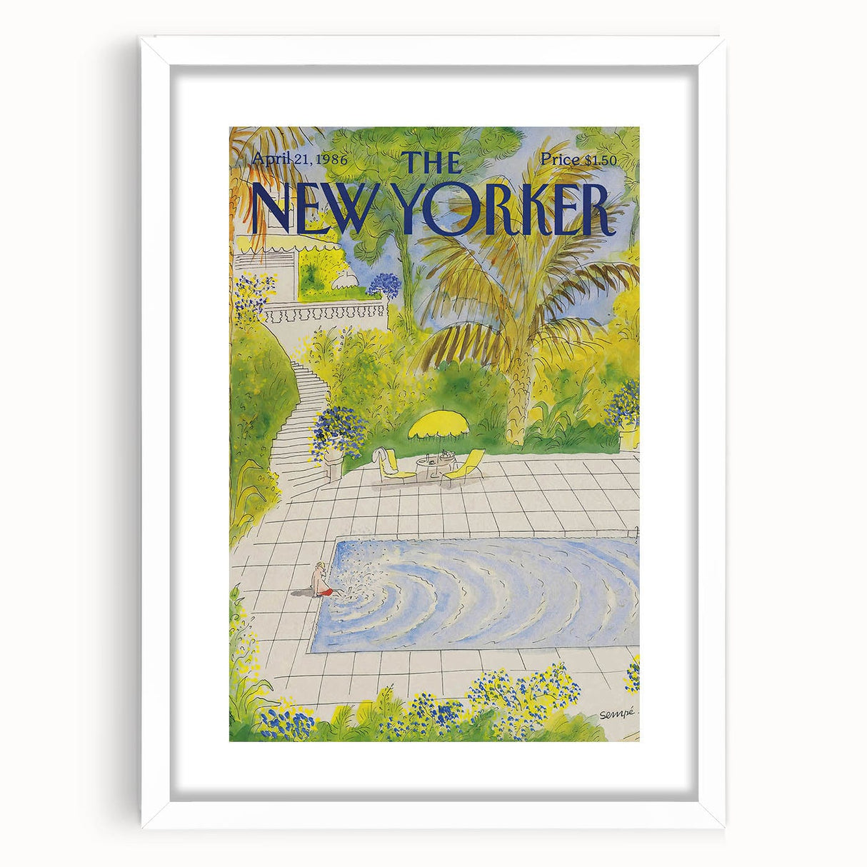Vintage New Yorker Magazine Poster - Poolside Paradise Artwork