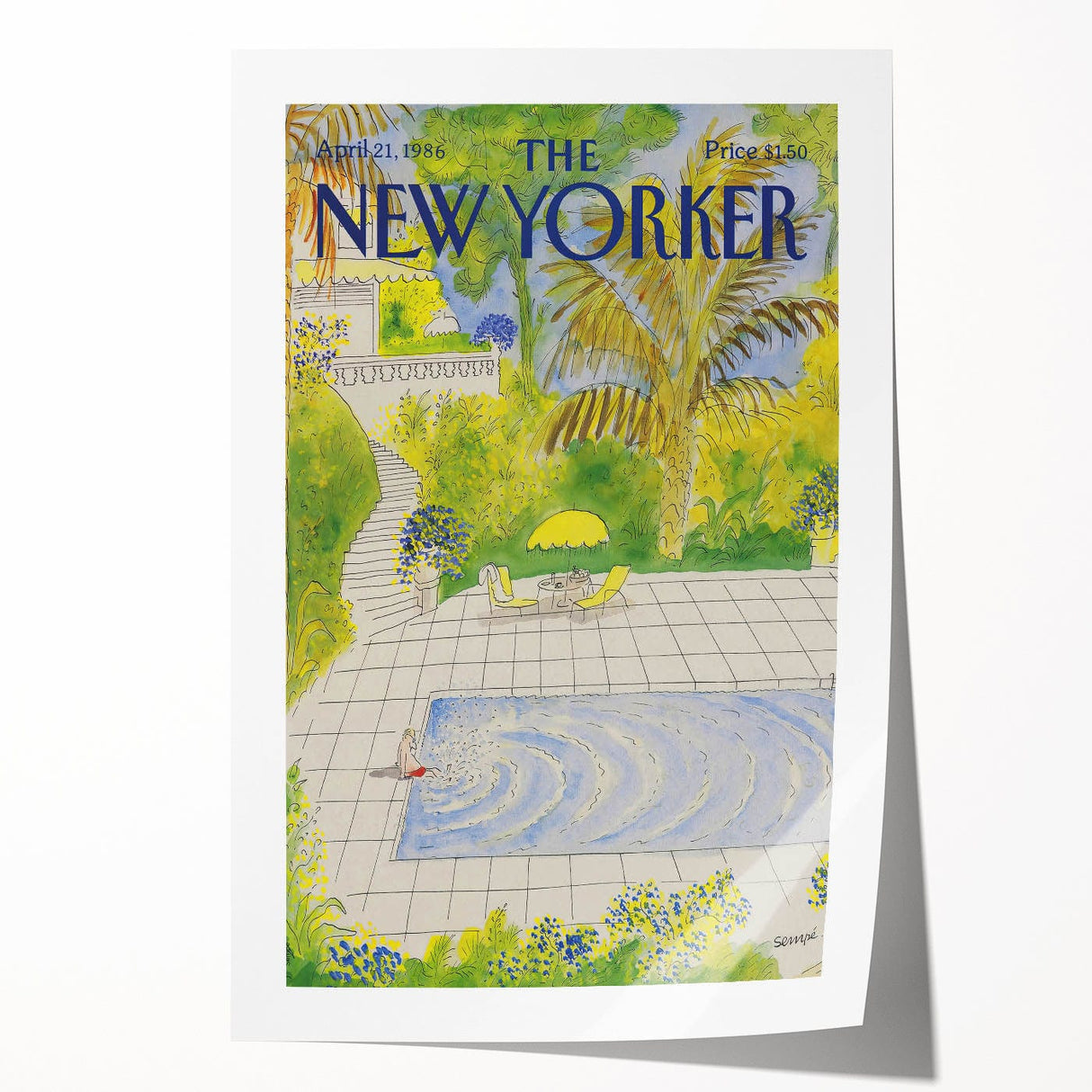 Vintage New Yorker Magazine Poster - Poolside Paradise Artwork