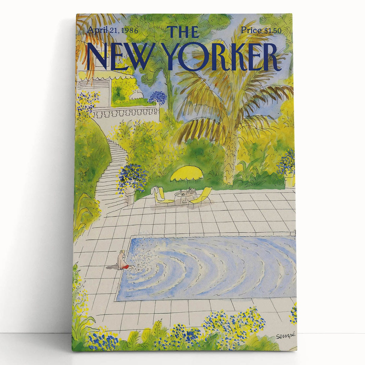 Vintage New Yorker Magazine Poster - Poolside Paradise Artwork