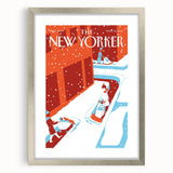 Vintage New Yorker Poster - 2014 Winter Scene with Sledding Family
