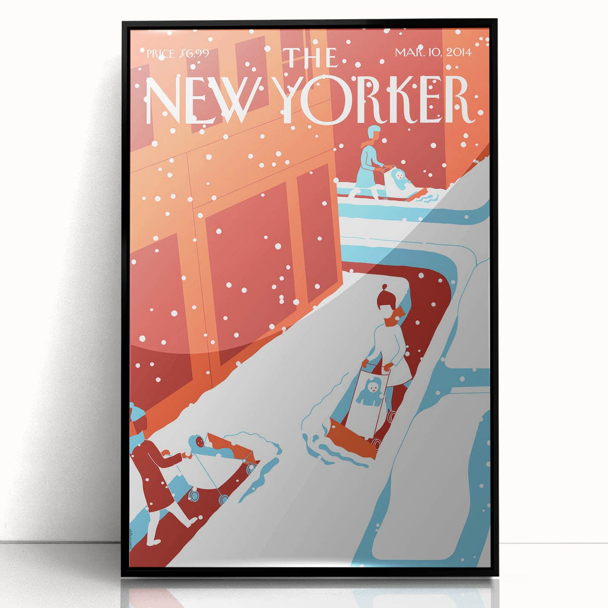 Vintage New Yorker Poster - 2014 Winter Scene with Sledding Family