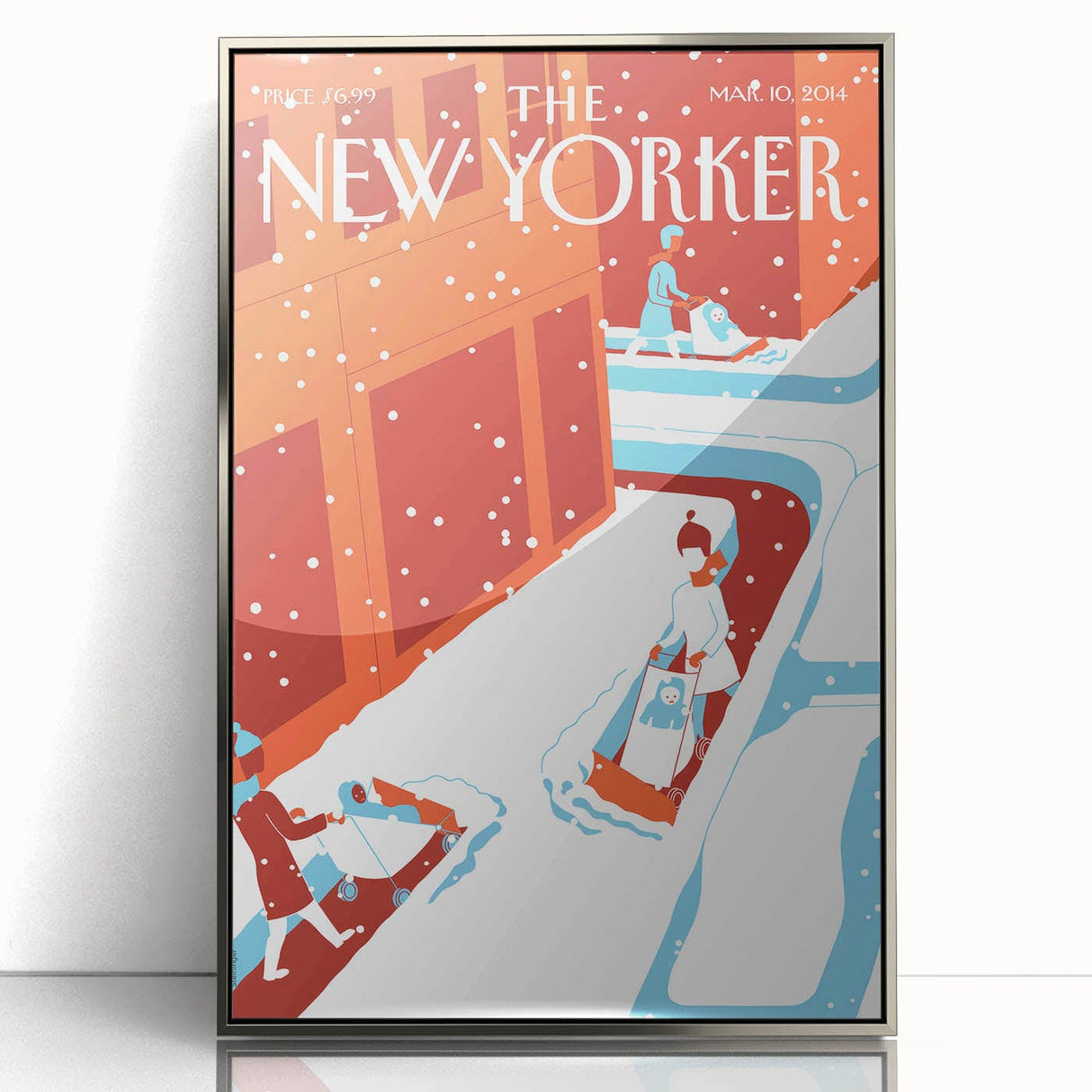 Vintage New Yorker Poster - 2014 Winter Scene with Sledding Family