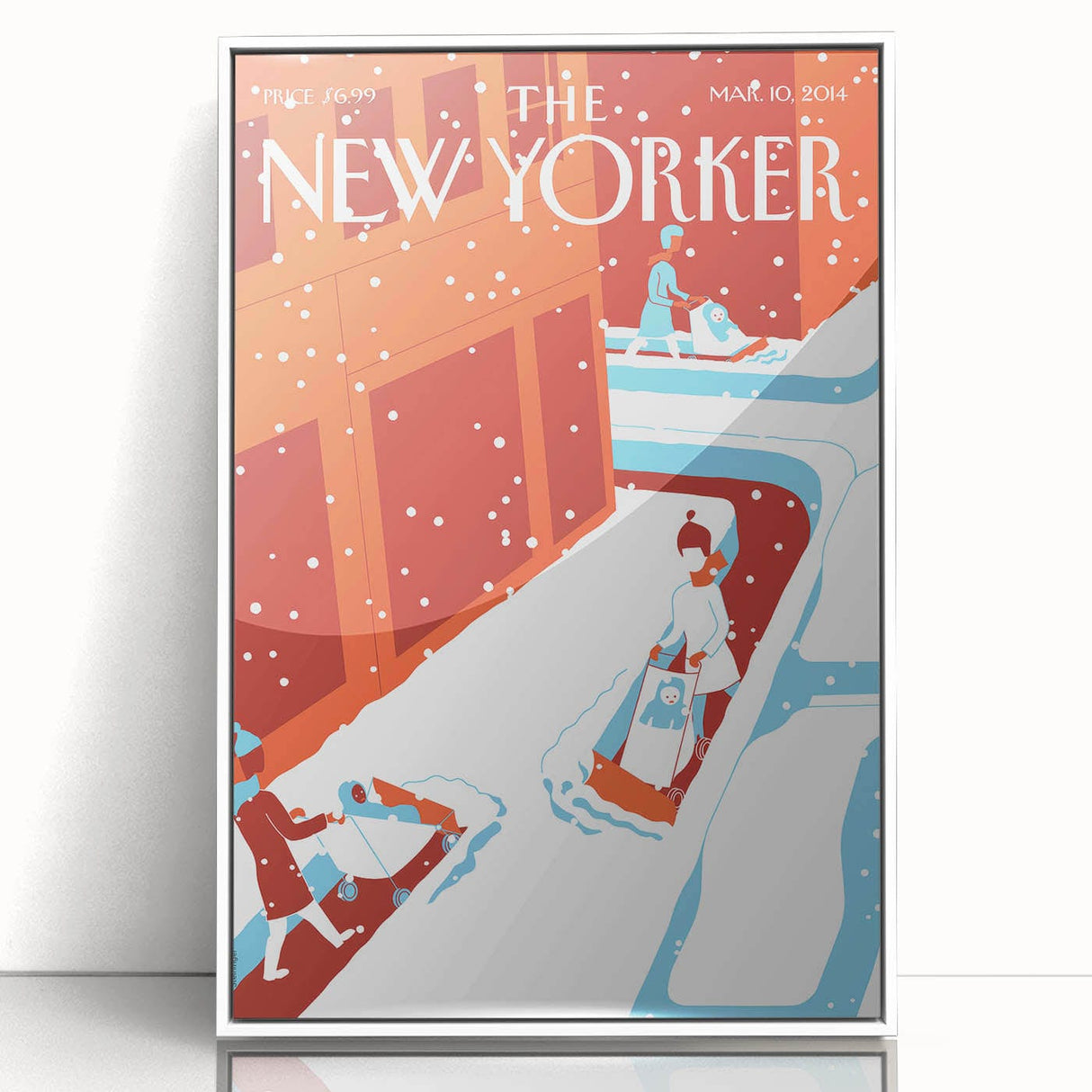 Vintage New Yorker Poster - 2014 Winter Scene with Sledding Family
