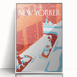 Vintage New Yorker Poster - 2014 Winter Scene with Sledding Family