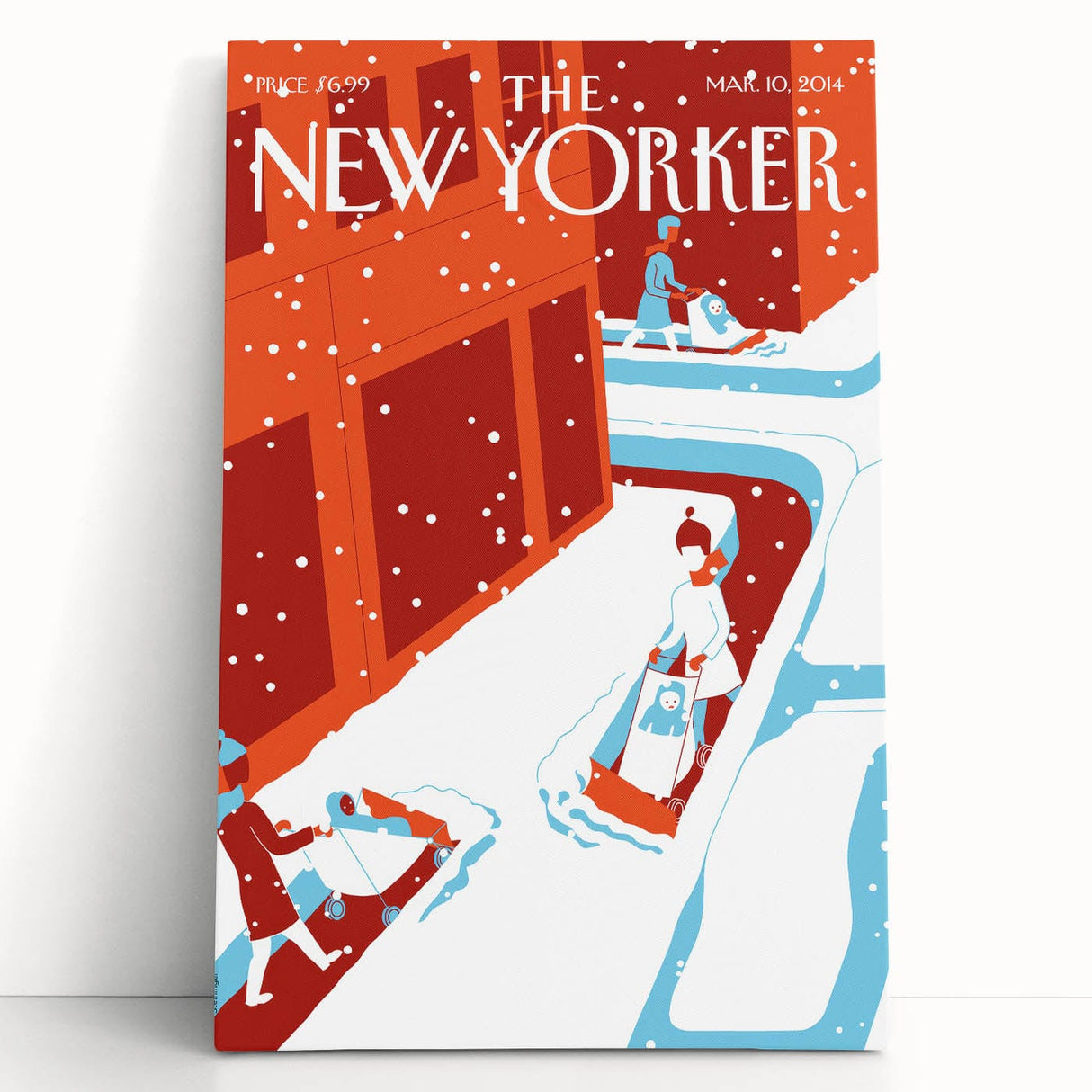Vintage New Yorker Poster - 2014 Winter Scene with Sledding Family