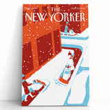 Vintage New Yorker Poster - 2014 Winter Scene with Sledding Family