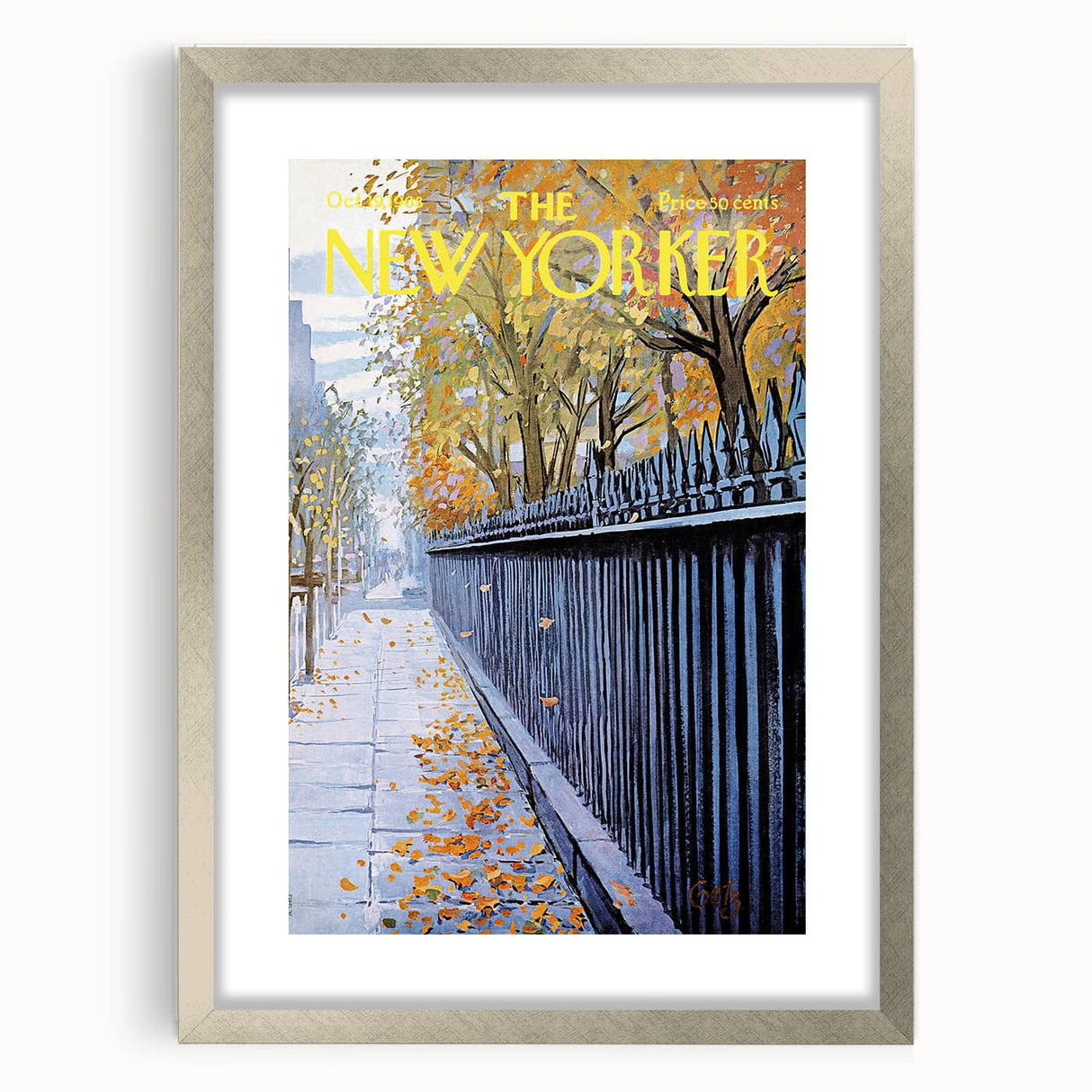 New Yorker Poster - 1968 Autumn Foliage & Iron Fence Urban Art
