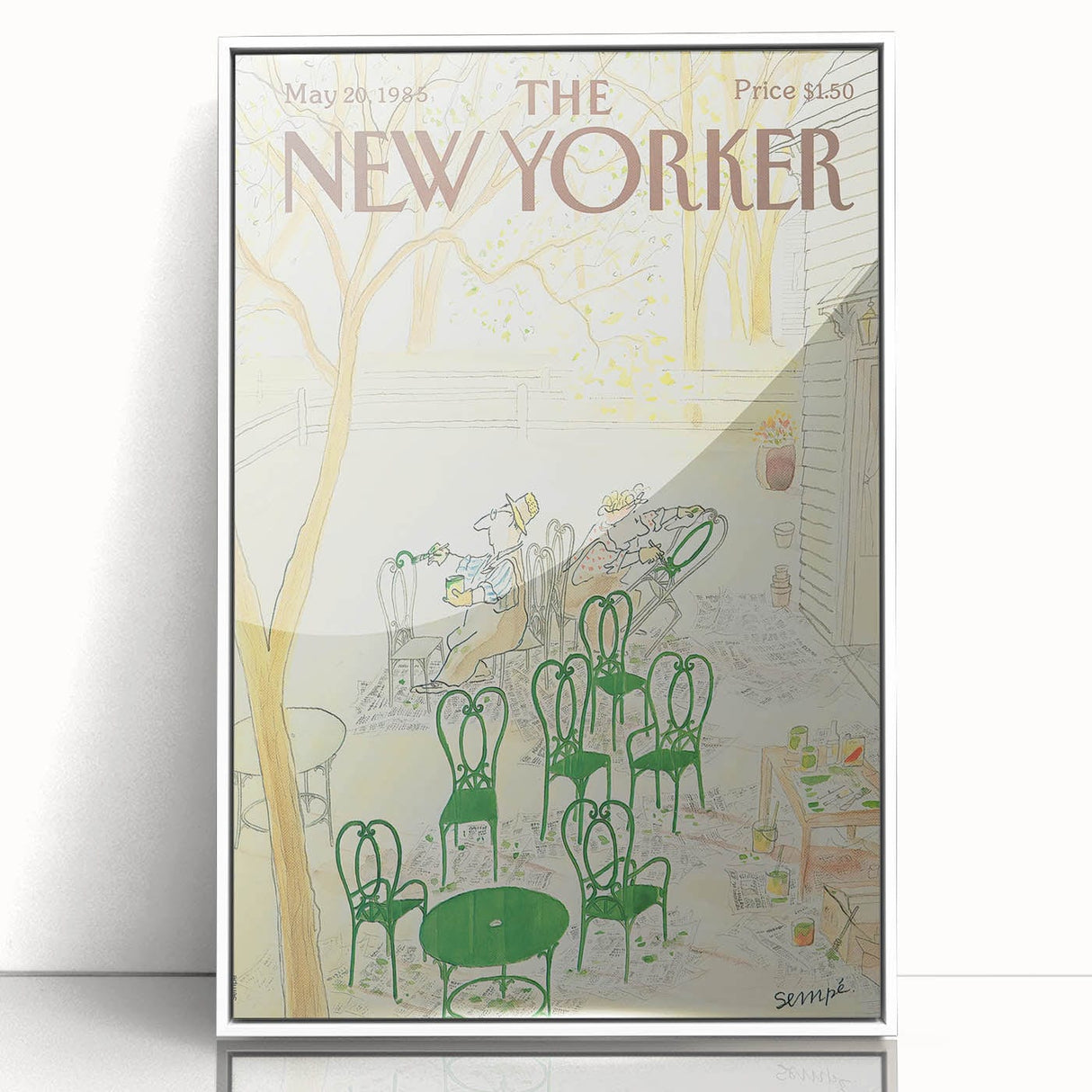New Yorker Poster - 1985 Green Chairs and Garden Scene Illustration