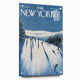 Vintage New Yorker Poster - Skiers on Snowy Hillside Art Print