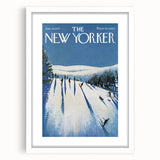 Vintage New Yorker Poster - Skiers on Snowy Hillside Art Print
