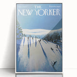Vintage New Yorker Poster - Skiers on Snowy Hillside Art Print