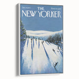 Vintage New Yorker Poster - Skiers on Snowy Hillside Art Print