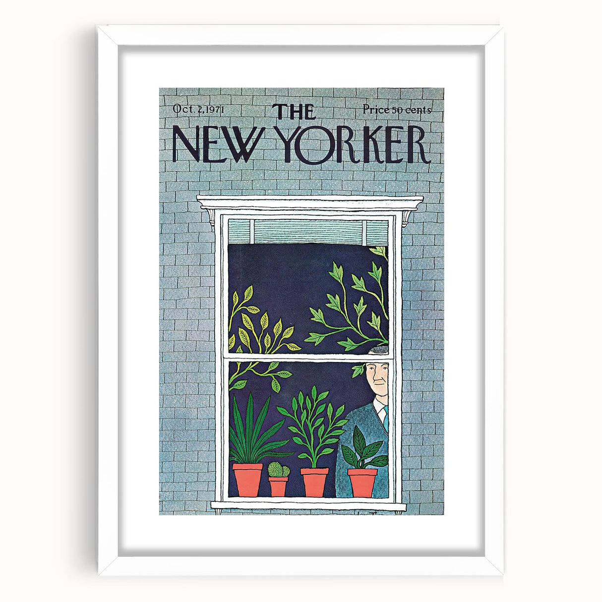 Vintage New Yorker Poster - Window with Plants Art Print