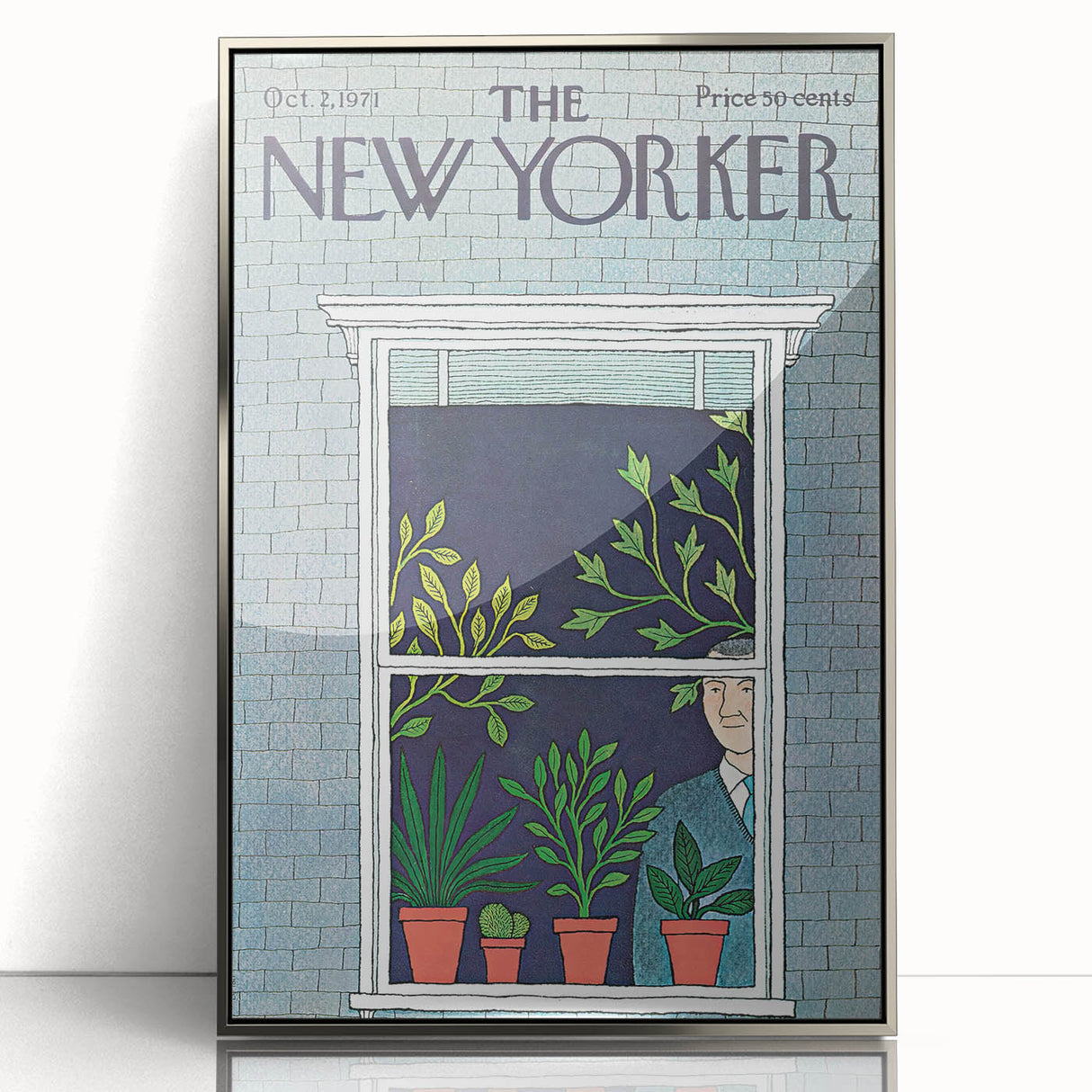 Vintage New Yorker Poster - Window with Plants Art Print