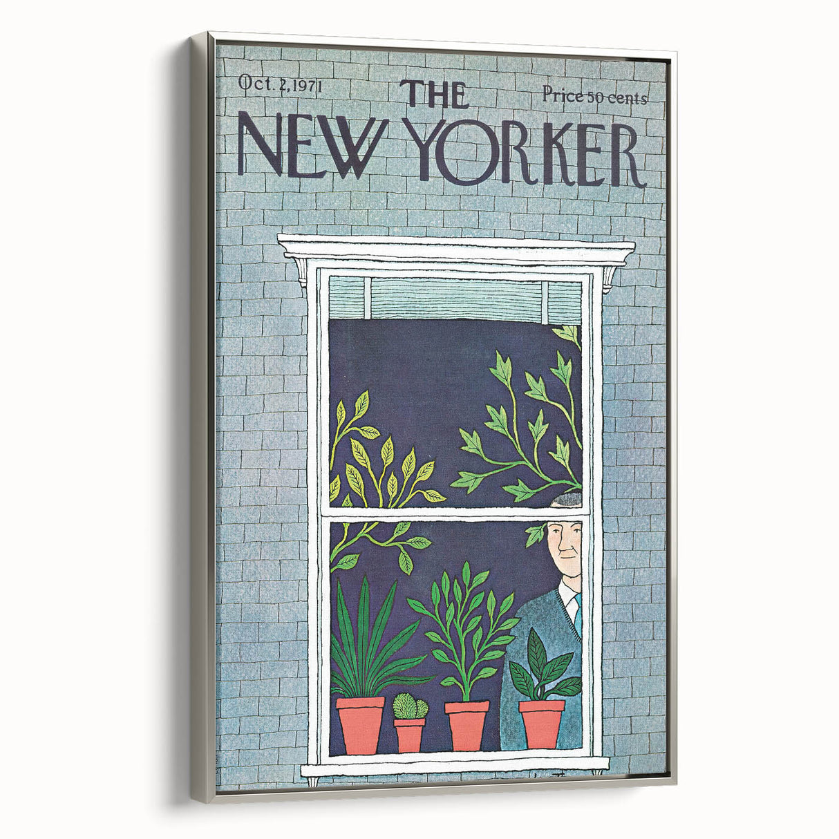 Vintage New Yorker Poster - Window with Plants Art Print