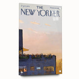 Vintage New Yorker Poster - Rooftop Gathering at Sunset Art Print