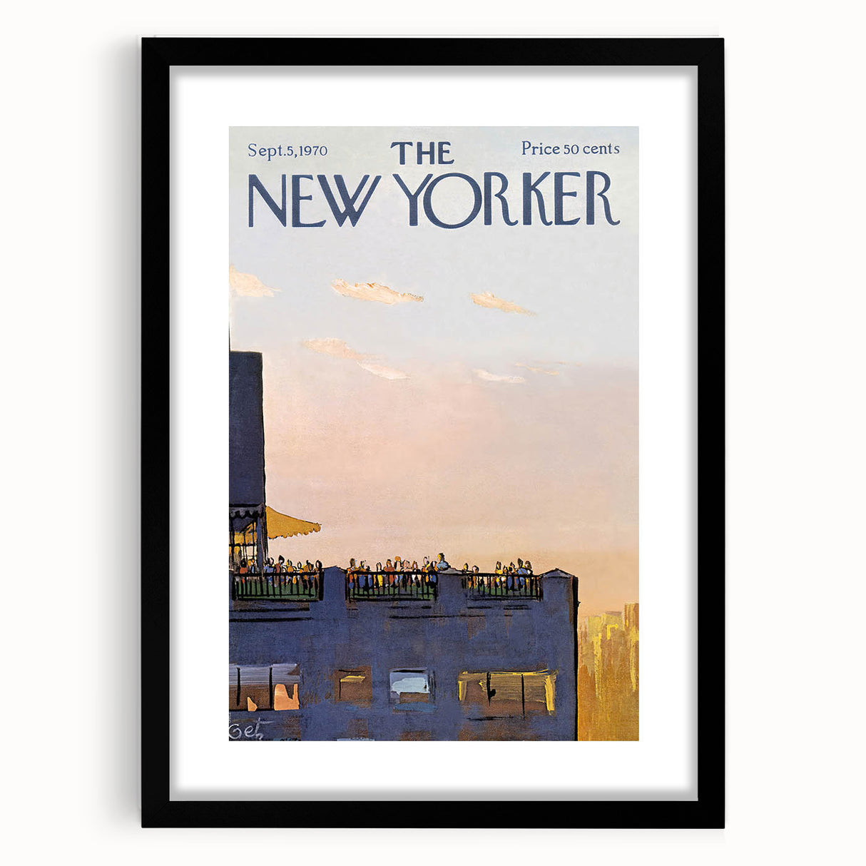 Vintage New Yorker Poster - Rooftop Gathering at Sunset Art Print