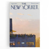 Vintage New Yorker Poster - Rooftop Gathering at Sunset Art Print