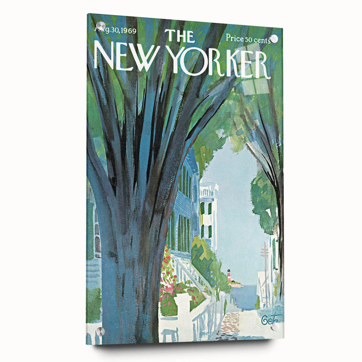 Vintage New Yorker Poster - Tree-Lined Street with Houses Art Print