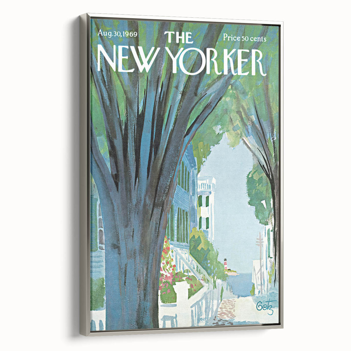 Vintage New Yorker Poster - Tree-Lined Street with Houses Art Print