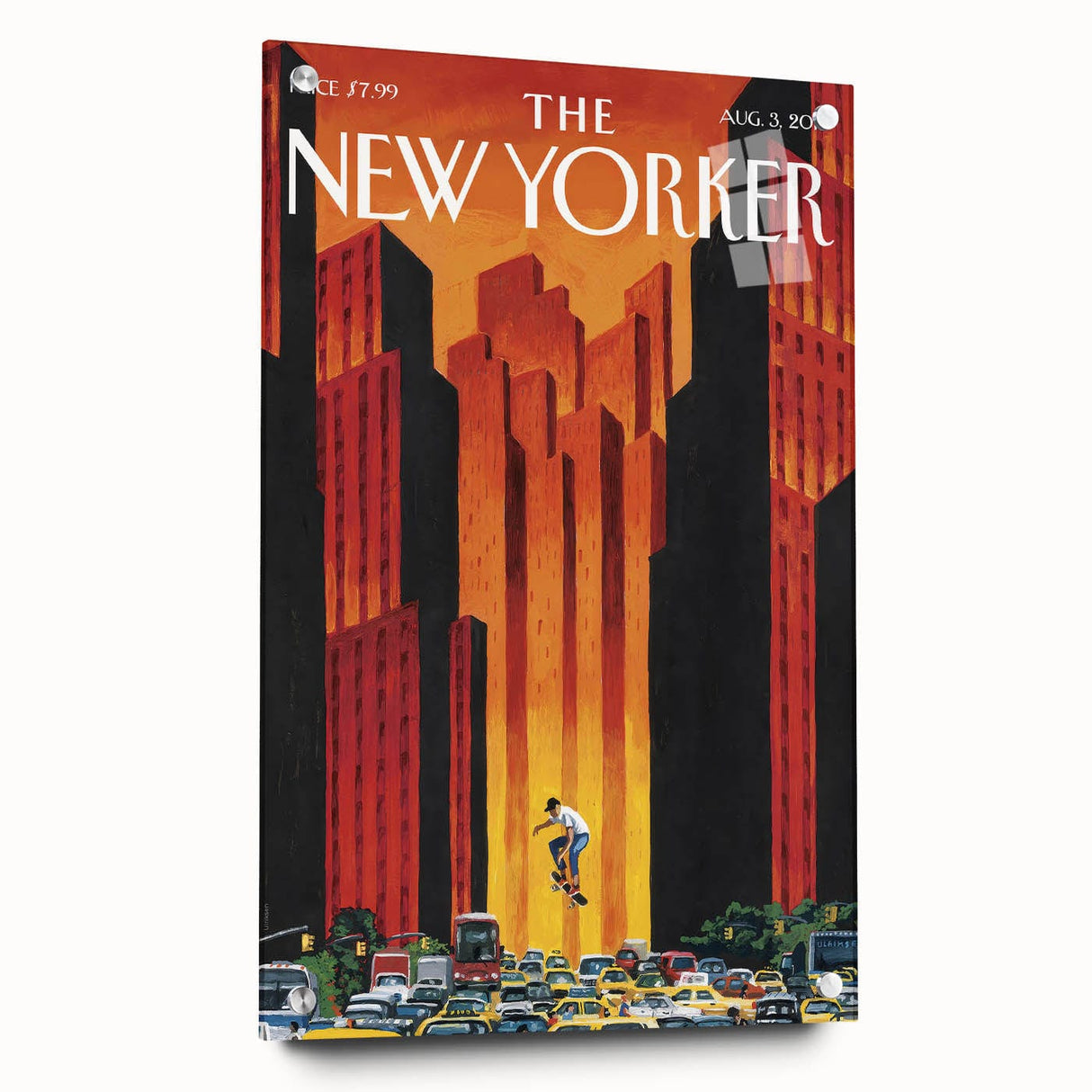 Vintage New Yorker Poster - Skateboarder in City Streets Art Print